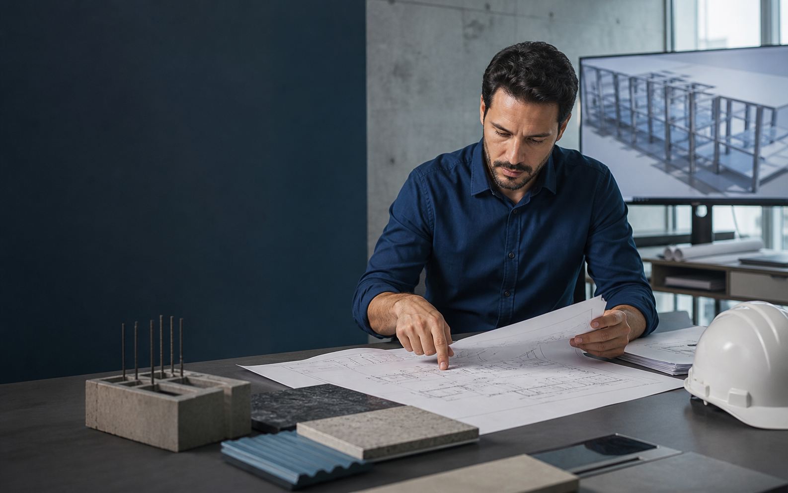 Exemplo conceitual de site de engenharia exibindo projetos, obras e especialidades técnicas
